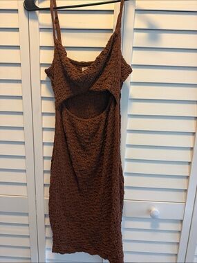 Billabong Brown Textured Cutout Mini Dress